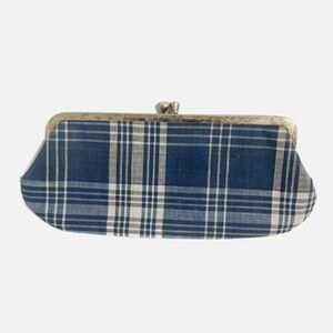 Vintage Unbranded Plaid Fabric Kiss Lock Closure Clutch Bag Vinyl Lining Silver